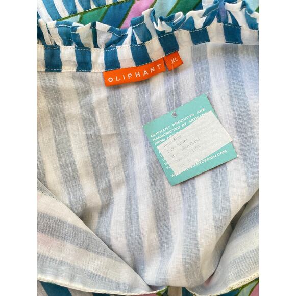 OLIPHANT Tuckernuck Playa Blue Striped Yoke Mini Dress Flirty Flare Cotton XL - Picture 13 of 14